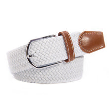unisex canvas woven leather pin webbing metal buckle elastic waist belt men women waistband J4U66