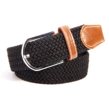 unisex canvas woven leather pin webbing metal buckle elastic waist belt men women waistband J4U66