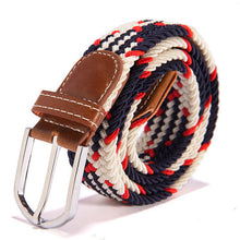 unisex canvas woven leather pin webbing metal buckle elastic waist belt men women waistband J4U66