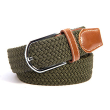 Unisex Canvas Woven Leather Pin Webbing Metal Buckle Elastic Waist Belt Men Waistband J4U66