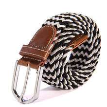 unisex canvas woven leather pin webbing metal buckle elastic waist belt men women waistband J4U66