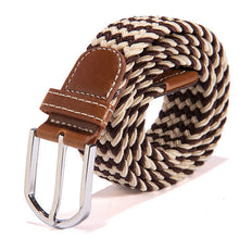Unisex Canvas Woven Leather Pin Webbing Metal Buckle Elastic Waist Belt Men Waistband J4U66