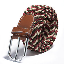 Unisex Canvas Woven Leather Pin Webbing Metal Buckle Elastic Waist Belt Men Waistband J4U66