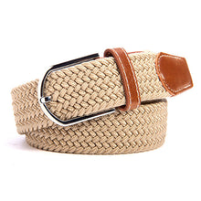 Unisex Canvas Woven Leather Pin Webbing Metal Buckle Elastic Waist Belt Men Waistband J4U66