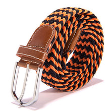 unisex canvas woven leather pin webbing metal buckle elastic waist belt men women waistband J4U66