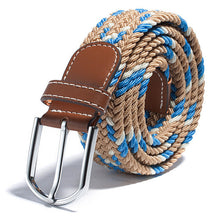 unisex canvas woven leather pin webbing metal buckle elastic waist belt men women waistband J4U66