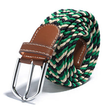 Unisex Canvas Woven Leather Pin Webbing Metal Buckle Elastic Waist Belt Men Waistband J4U66