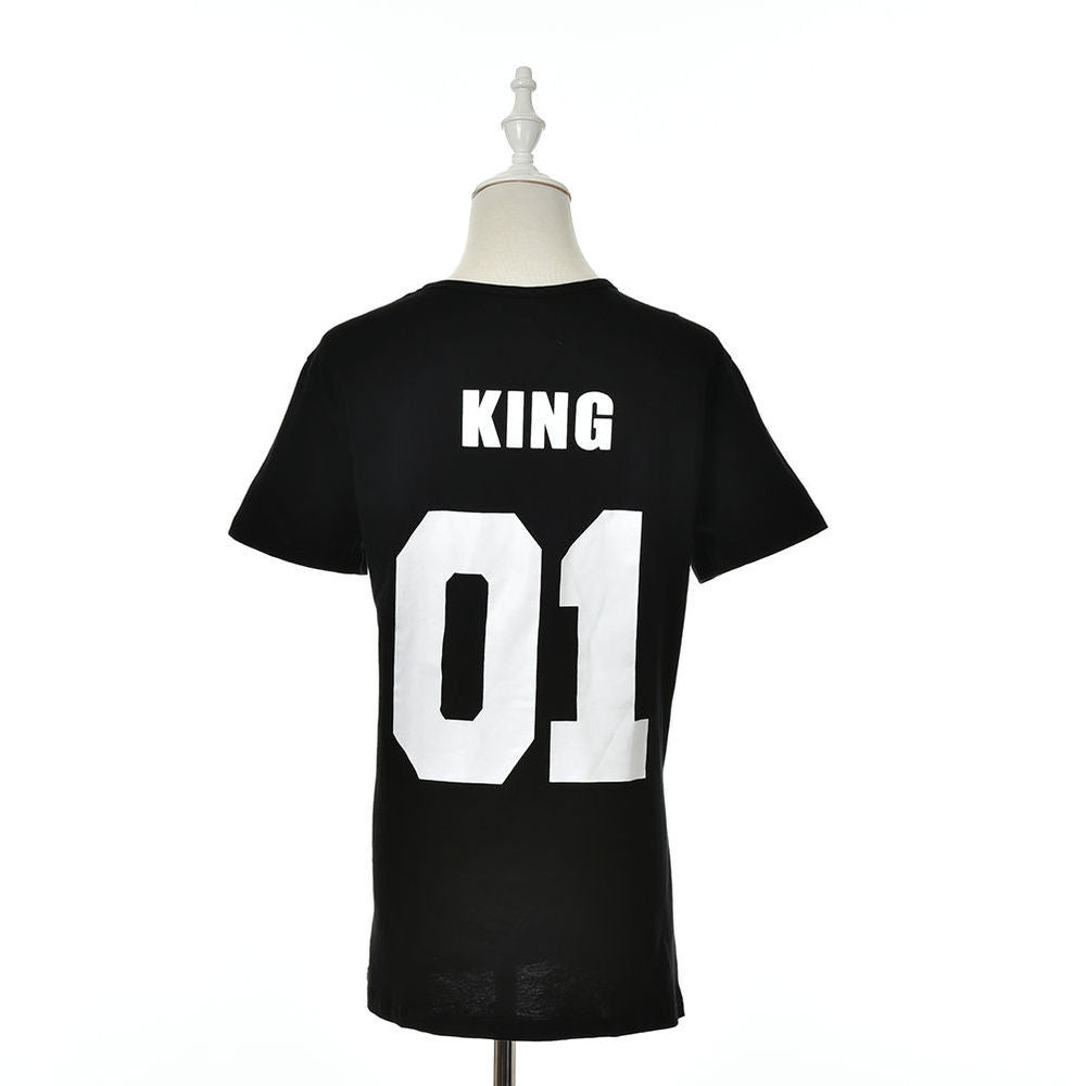 Valentine Shirts Woman Cotton King Queen 01 Funny Letter Print Couples Leisure T-shirt Man Tshirt Short Sleeve O neck T-shirt J4U66