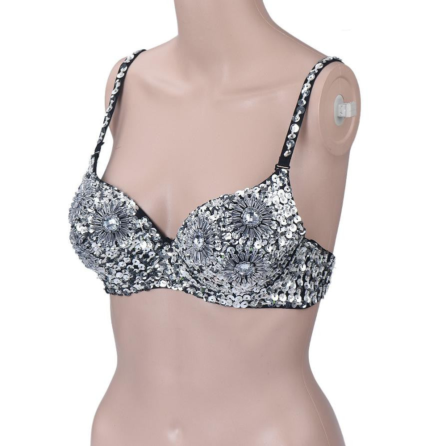 Valentine's Day Sexy Bras Women Party Punk Goth Chrysanthemum Silver Studded Bra Sexy Bras for women J4U66