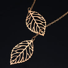 valentines gift simple hollow double leaf pendant necklace bohemian necklaces for women girls vintage jewelry J4U66