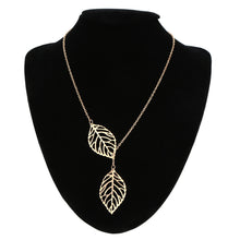 valentines gift simple hollow double leaf pendant necklace bohemian necklaces for women girls vintage jewelry J4U66