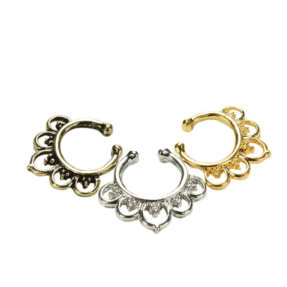 Variety Fake Septum Nose Rings Crystal Gold Faux Piercing Nose Studs Body Hoop Nose Ring For Women Septum Clip Jewelry J4U66