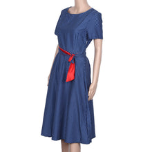 Vestidos women dress elegant Women Casual dress A-Line Polka Dot Short Sleeve O-Neck Ankle-Length Dress With belt  J4U66