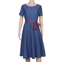 Vestidos women dress elegant Women Casual dress A-Line Polka Dot Short Sleeve O-Neck Ankle-Length Dress With belt  J4U66