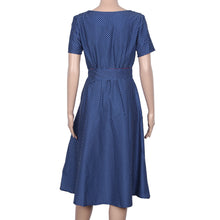 Vestidos women dress elegant Women Casual dress A-Line Polka Dot Short Sleeve O-Neck Ankle-Length Dress With belt  J4U66