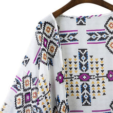 Vintage Chiffon Blouse Women Printed Kimono Cardigan J4U66