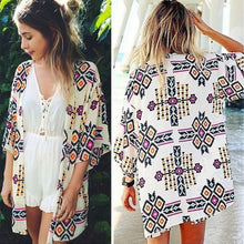 Vintage Chiffon Blouse Women Printed Kimono Cardigan J4U66