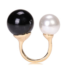 Vintage Finger Rings For Women Black White Jewelry Accessories Lady's Gifts  Double Big Pearl Rings J4U66