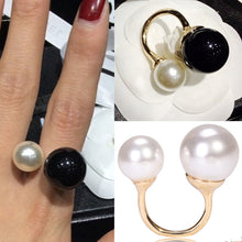 Vintage Finger Rings For Women Black White Jewelry Accessories Lady's Gifts  Double Big Pearl Rings J4U66