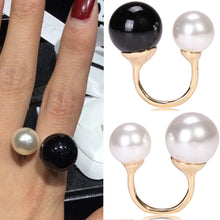 Vintage Finger Rings For Women Black White Jewelry Accessories Lady's Gifts  Double Big Pearl Rings J4U66