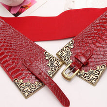 Vintage Metal Buckle Stylish Women Elastic Wide Waist Belt Leather Waistband J4U66