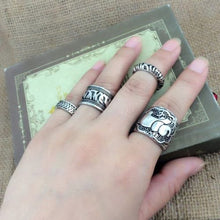 Vintage Punk Ring Set Unique Carved Antique Silver Elephant Totem Leaf Lucky Rings for Women Boho Beach Jewelry 4pc J4U66