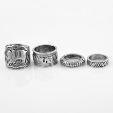 Vintage Punk Ring Set Unique Carved Antique Silver Elephant Totem Leaf Lucky Rings for Women Boho Beach Jewelry 4pc J4U66