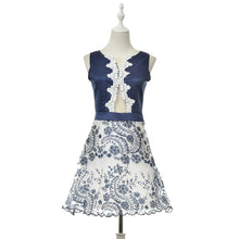 Vintage Sleeveless Backless Dress Women Mini Lace Dresses Floral Print Elegant Sexy Perspective Dress Vestidos J4U66