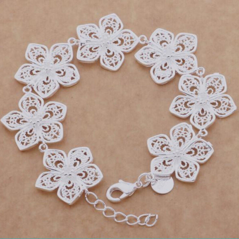 Vintage Trendy Flower Bracelet Women Girls Hollow Bracelets Bangles Jewelry Strand Bracelet J4U66