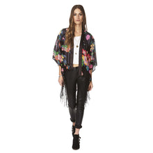 vintage women chiffon blouses kimono floral print tassels fringed loose sheer women cardigan thin outerwearcoat blusas black J4U66