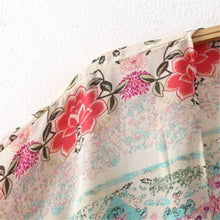 vintage women flower print tassel chiffon coat tops kimono shawl wrap cover up cardigans J4U66