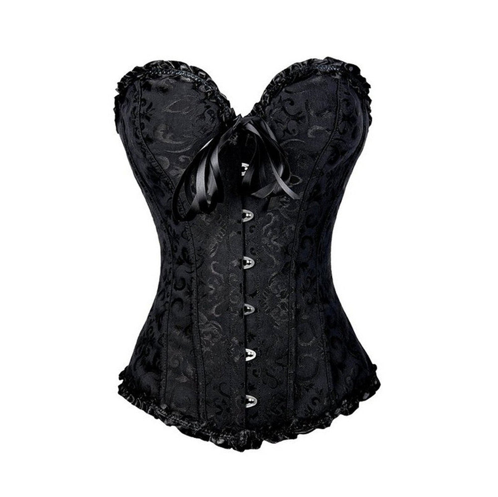 waist corsets women overbust corset strapless ribbon bow bustiercorselet with g-string J4U66