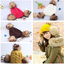 warm sweet girl hat faux fur ball knitted cap yellow hats for womenchapeu feminino orderhurry up J4U66