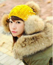 warm sweet girl hat faux fur ball knitted cap yellow hats for womenchapeu feminino orderhurry up J4U66