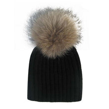 Warm Child Baby Girls Boys Knitted Woolen Natural Crochet Ski Kids Beanies Caps Raccoon Fur Pom Bobble Hats J4U66