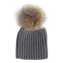 Warm Child Baby Girls Boys Knitted Woolen Natural Crochet Ski Kids Beanies Caps Raccoon Fur Pom Bobble Hats J4U66