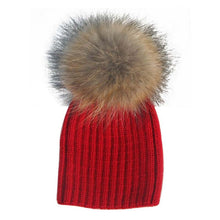 Warm Child Baby Girls Boys Knitted Woolen Natural Crochet Ski Kids Beanies Caps Raccoon Fur Pom Bobble Hats J4U66