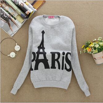 Wear Long Sleeved Slim Sweatshirts Printed Paris Pullover Sweatshirts College Student Clothing FallWomen's J4U66