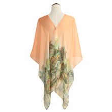 wearable chiffon scarf women thin pashmina vintage village print shawls and scarves double layers beads cover up foulard femme J4U66