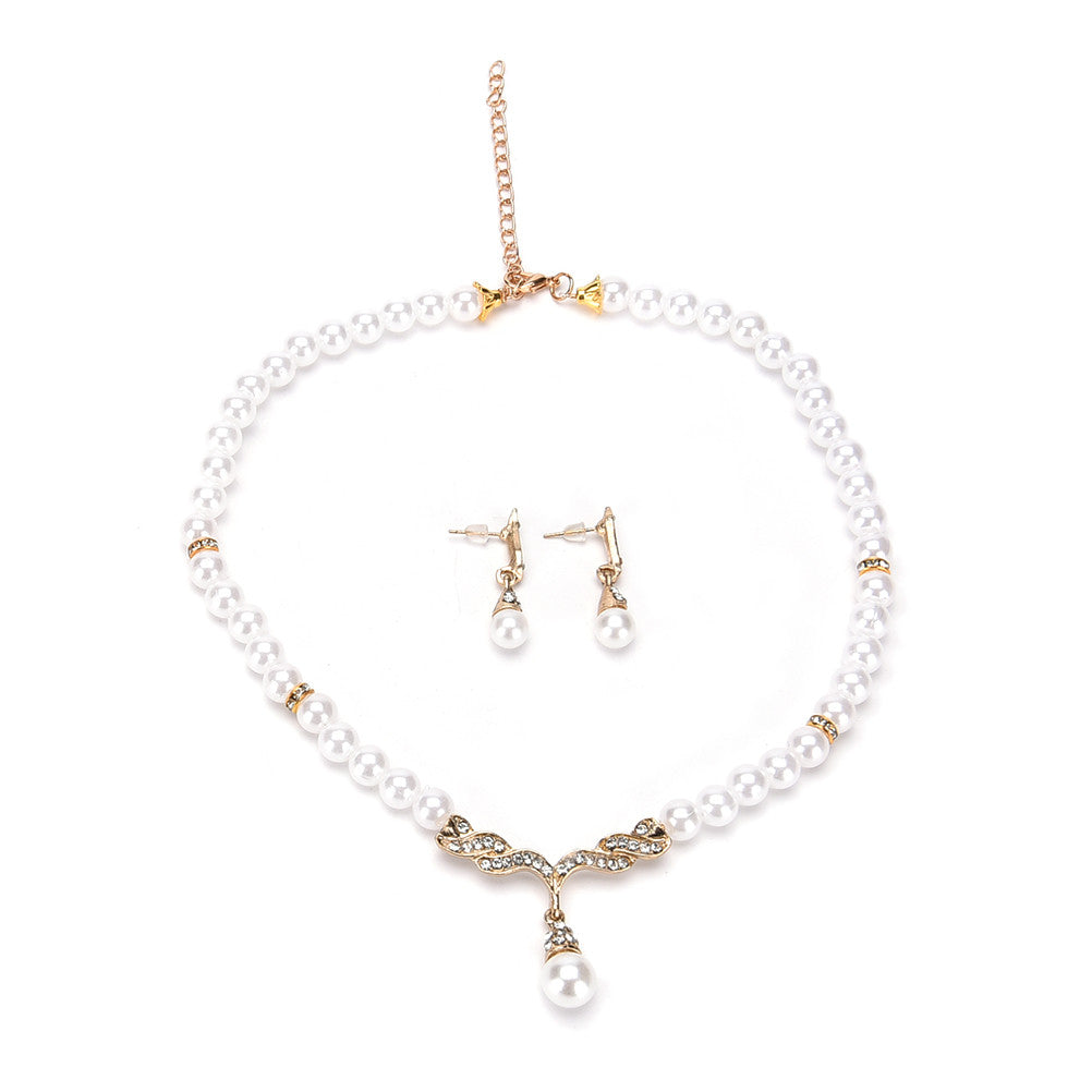 Wedding Bridal Water Drop Crystal Necklace Earrings Set pearl Set SP Earrings Necklaces Jewelry Sets J4U66