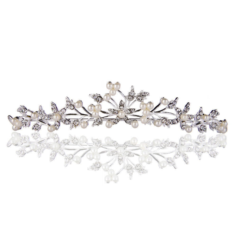 wedding party hairband headpiece simple leaf and flower shape women tiara pearl rhinestone crown headband jewelry J4U66