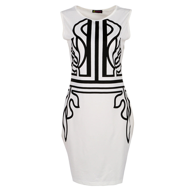 White Sleeveless Embroidery Dress on Super Deal Bodycon Work Dress Elegant Lady Trendy Women Dress J4U66