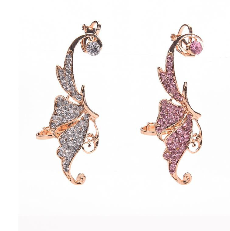 s Shiny Womens Butterfly Wings Shape Left Ear Clip Clamp Earrings J4U66