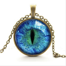 Blue Green Cat Eye Necklace Pendant Charming Rhinestone Ethnic Necklace for Men Women Jewelry J4U66