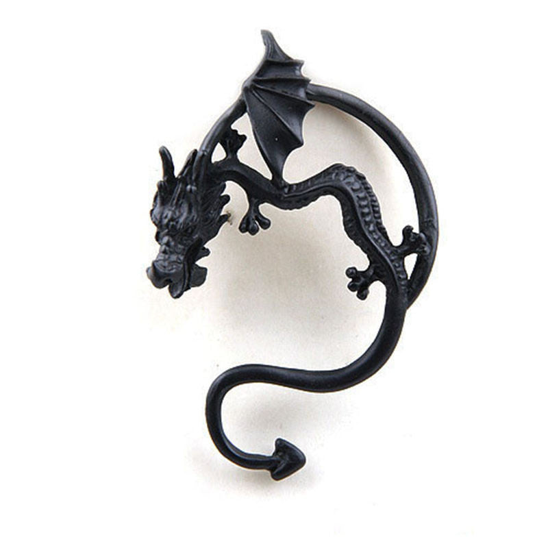 Sale Retro Vintage Black Silver Bronze Punk Temptation Metal Dragon Bite Ear Cuff Clip Wrap Earring Earrings J4U66