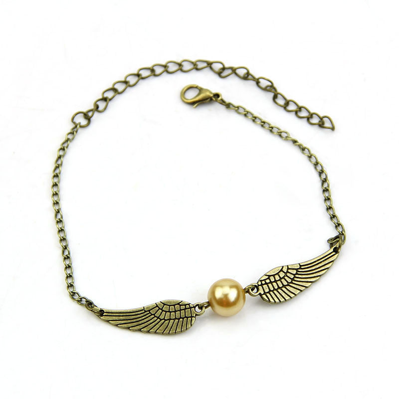 Wings Vintage Retro Tone Wristband Chain Bracelet Bangle Wirst Band Golden Snitch Pocket Bracelet J4U66