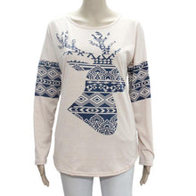 Fashion Women Long Sleeve Loose Elk Deer Printing Splice Long Sleeve Tops Pullover Shirt  J4U66