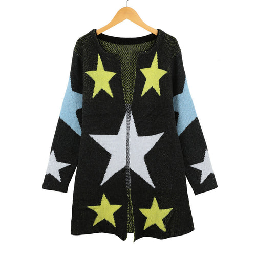 coat women knitted sweater star pattern round neck long sleeve women tops long causal cardigan knitwear blusas J4U66