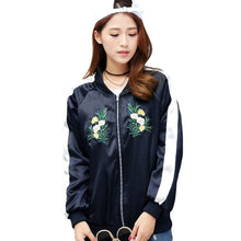 embroidery bomber jacket women long sleeve floral women basic coats causal jacket outwear J4U66