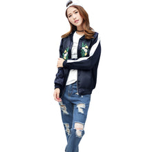 embroidery bomber jacket women long sleeve floral women basic coats causal jacket outwear J4U66